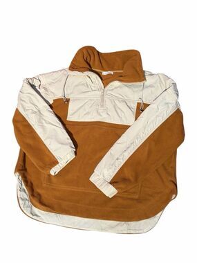 Bluivy Color Block Fleece Pullover Rust Brown Cream Quarter Zip Sweatshirt Mediu